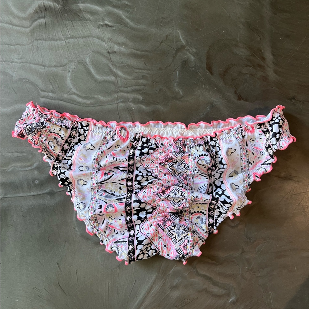 Victoria's Secret White, gold and Pink Ruffled Bikini Bottoms